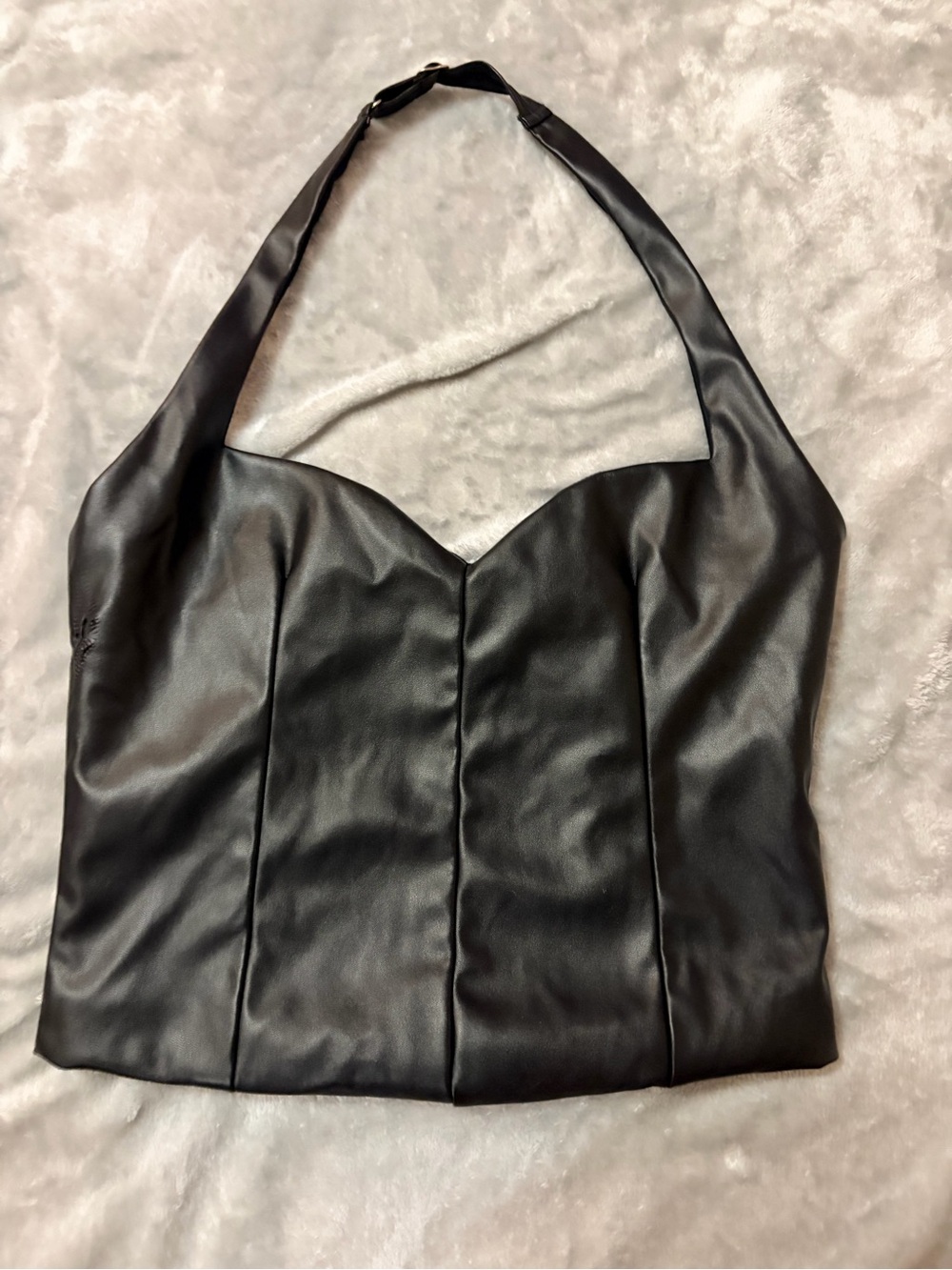Amazon Black Faux Leather Shoulder Bag with Panel Detailing